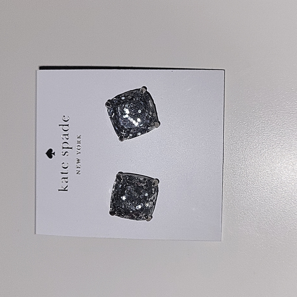NWT Kate Spade silver glitter large square earrings
